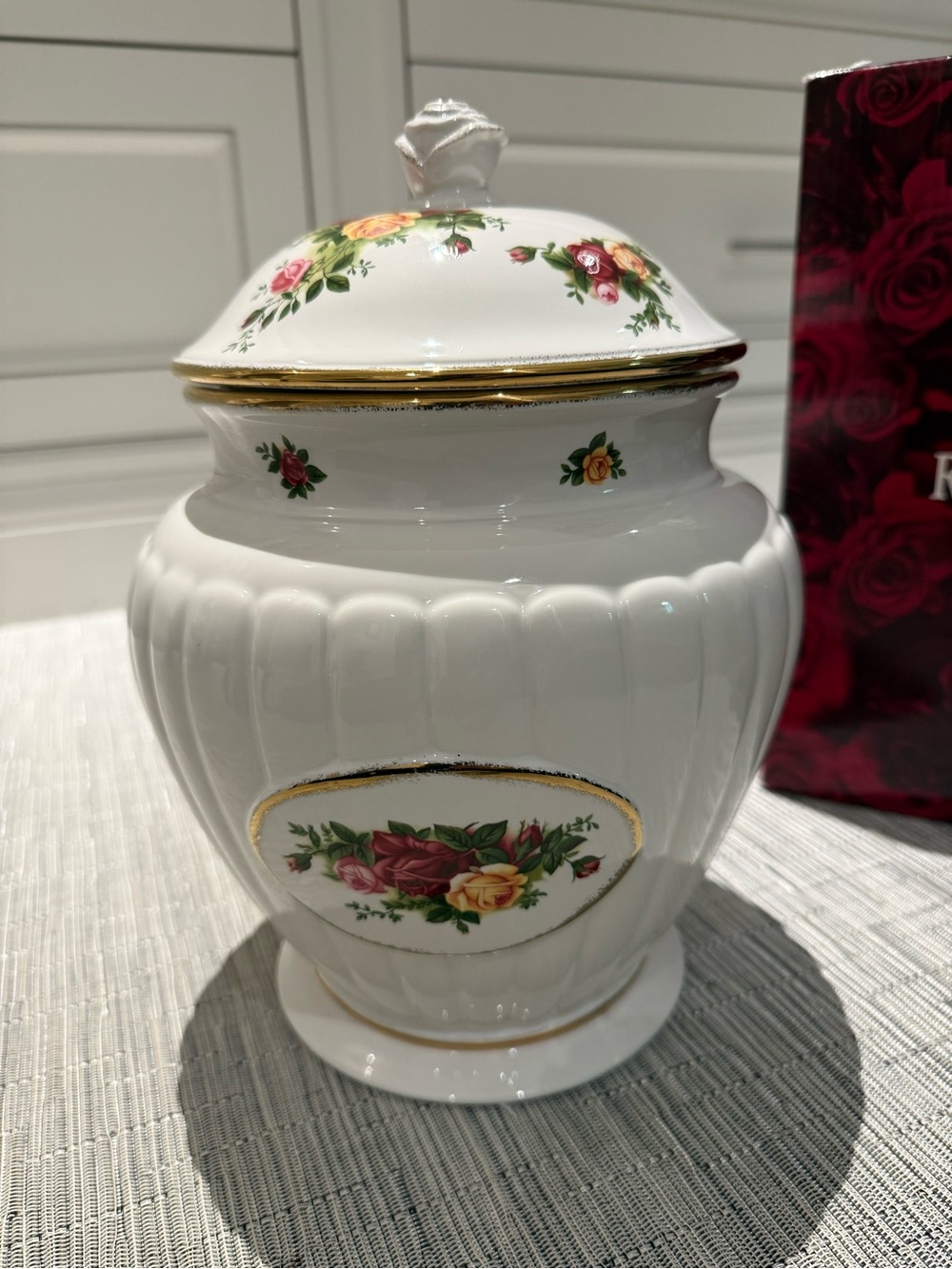 New in Box - Royal Albert Old Country Roses Fluted Collection Cookie Jar